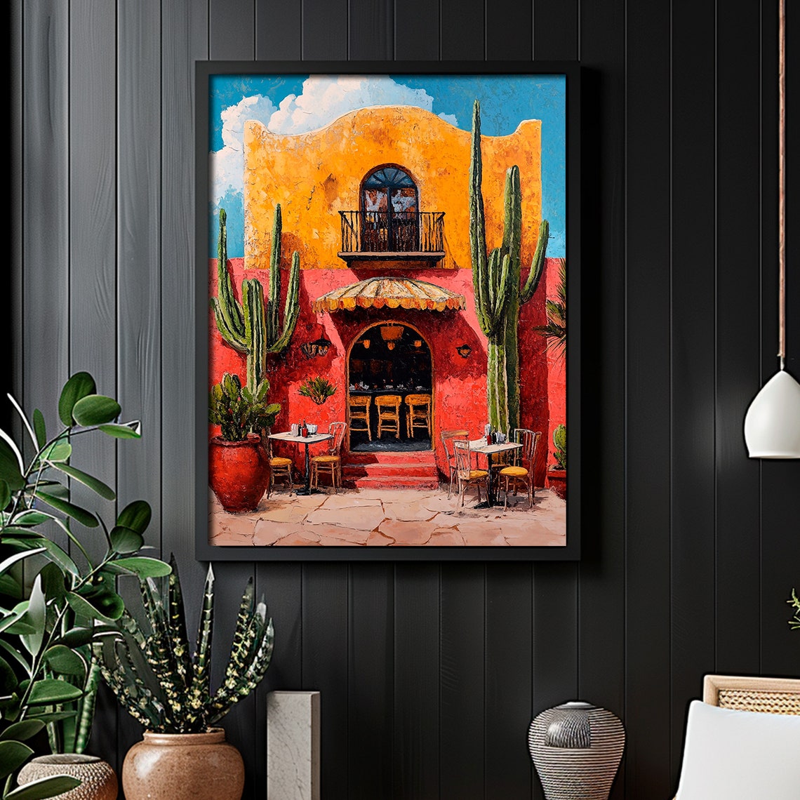 Mexican Hacienda Orange Facade Saguaro Cactus Desert Courtyard Poster - Image 5