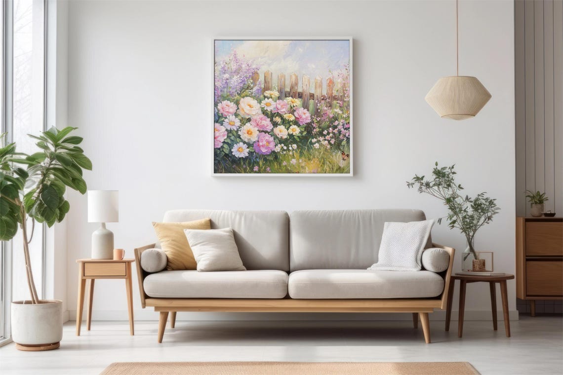 Vintage Rose Garden Wall Art Painting France Landscape Painting Decor Country Roses Painting Cottagecore Summer Scene Landscape Print - Image 2
