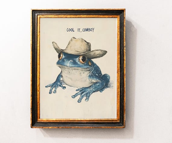 Cool It Cowboy Frog Wall Art Print Retro Silly Vintage Western Trendy Decor