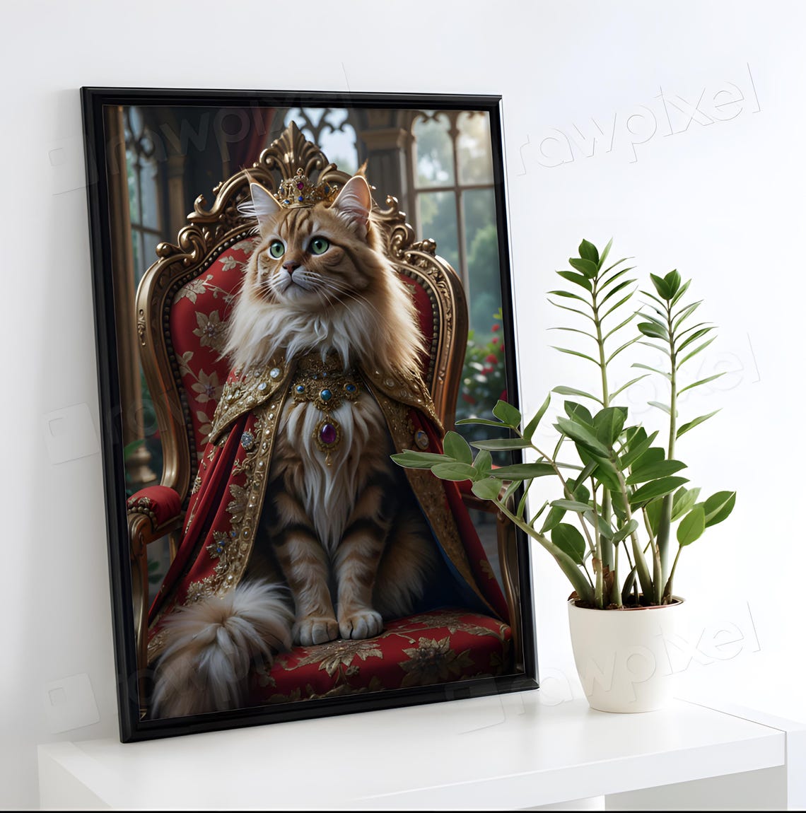 Regal Cat in Royal Robe Seated on Ornate Throne Portrait Poster - Image 5