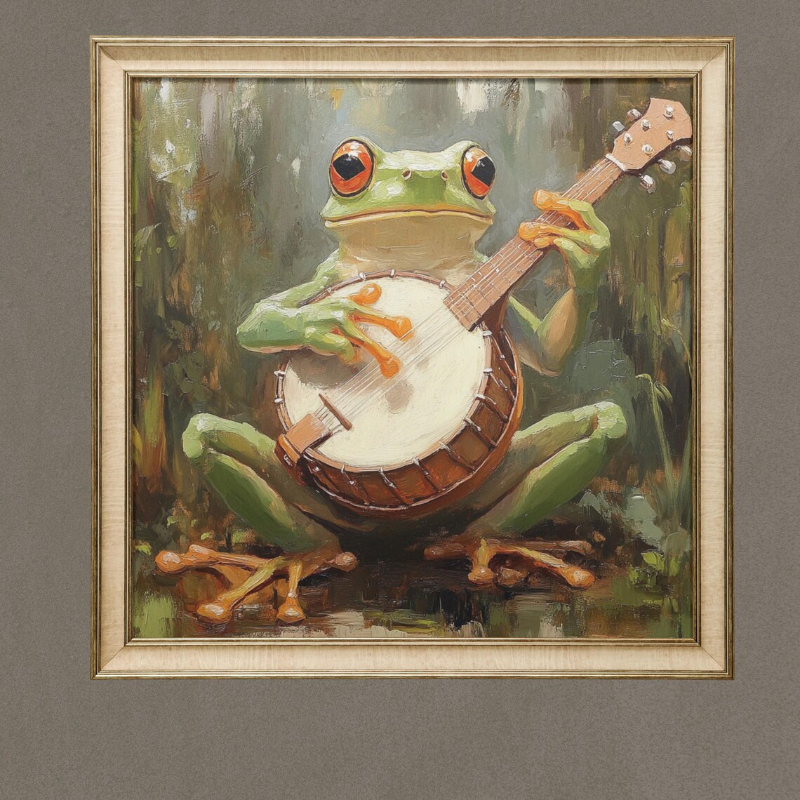 Banjo Frog, Vintage Funny Frog Art Print