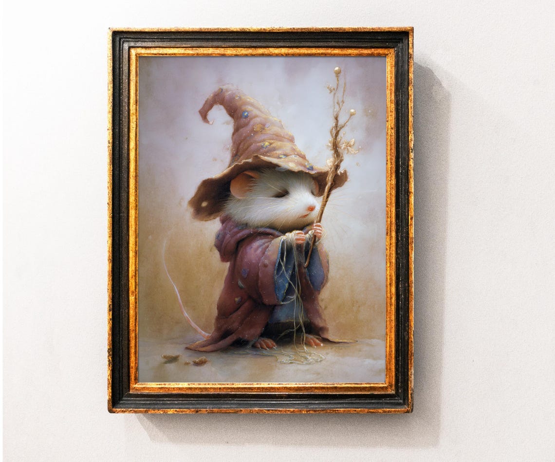 Cute Little Wizard Mouse Dark Academia Halloween Painting Poster