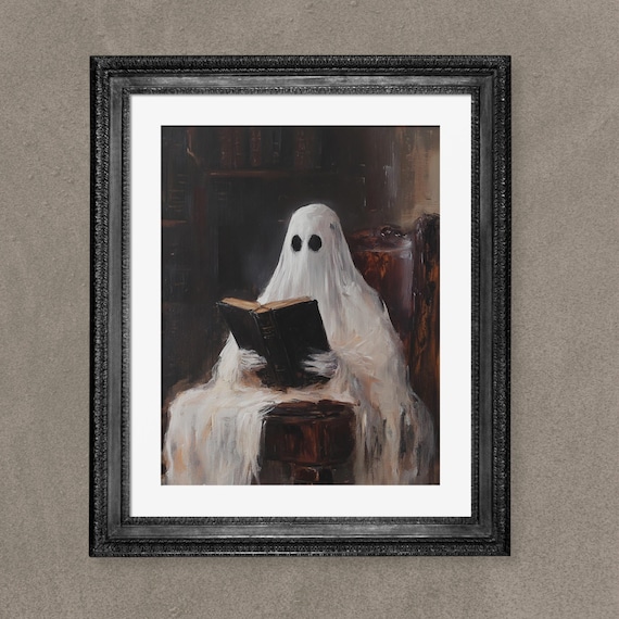 Ghost Reading Vintage Halloween Art Print