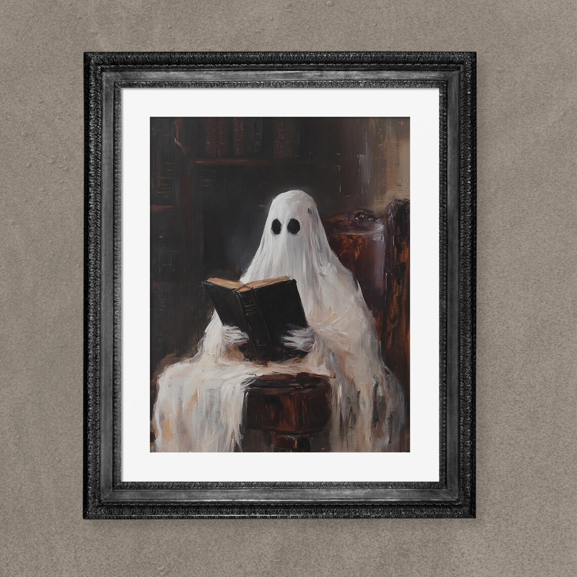 Ghost Reading Vintage Halloween Art Print