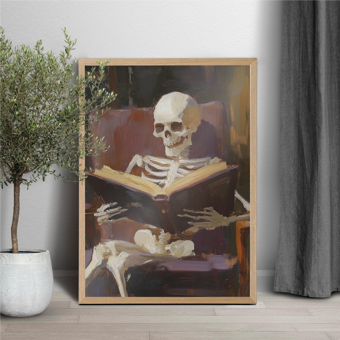 Vintage Skeleto Reading, Halloween Academia Decor - Image 4