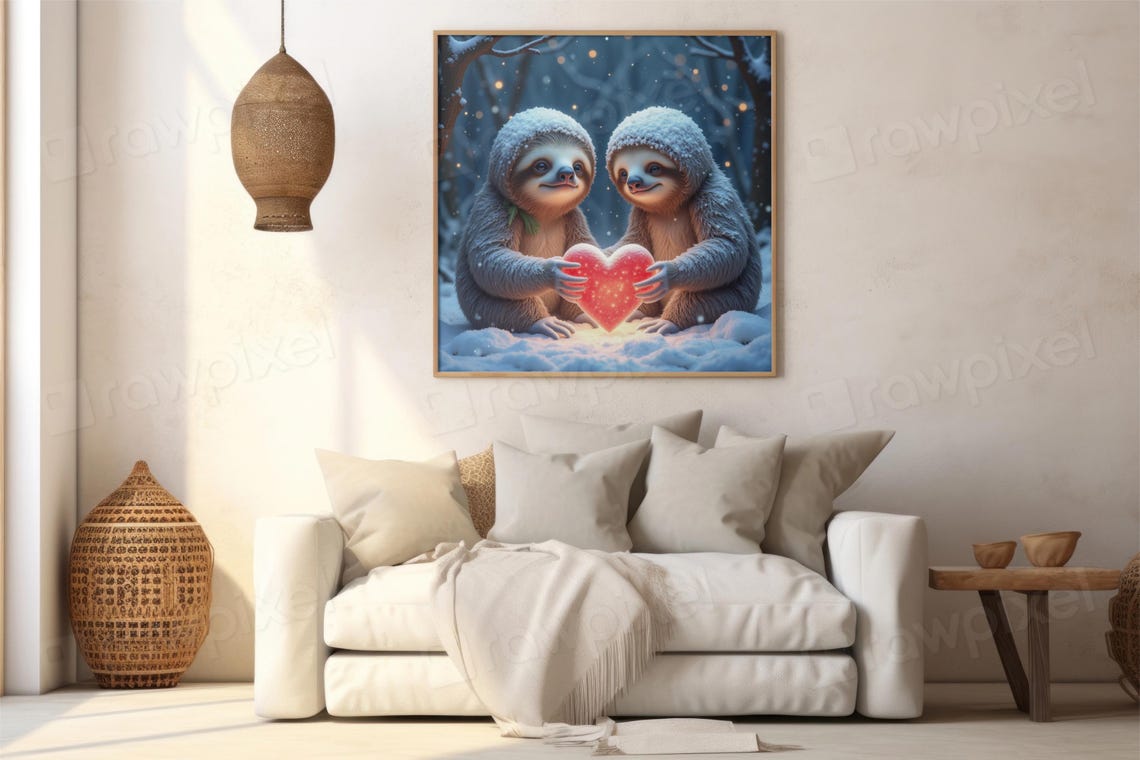 Two Adorable Sloths Holding a Glowing Heart in the Snow Poster - Image 5