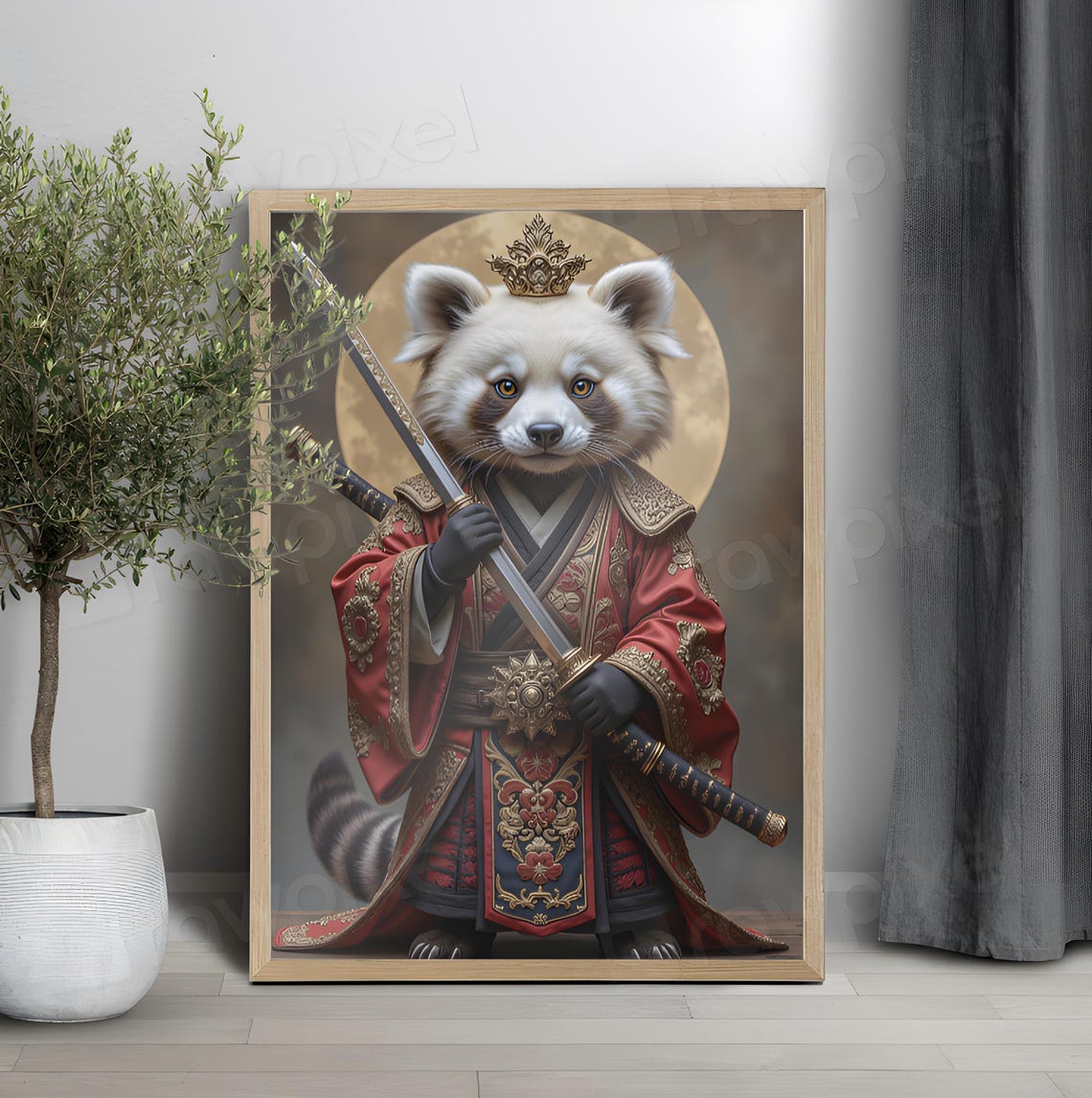 Crowned Red Panda Samurai in Red Armor Holding Katana Poster - Image 6