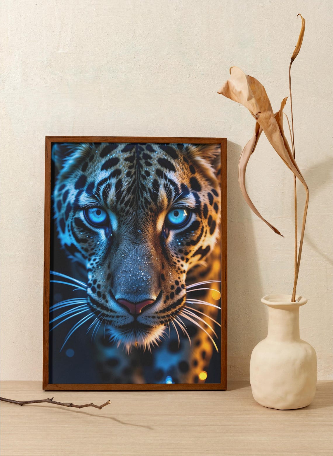 Mesmerizing Leopard Close-Up Portrait with Striking Blue Eyes Poster - Image 4