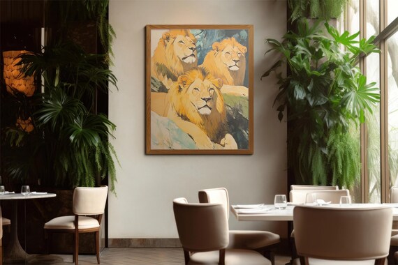 Lion Family Wall Art Print Safari Nursery Home Dcor Painting Decor Animal Portrait Office