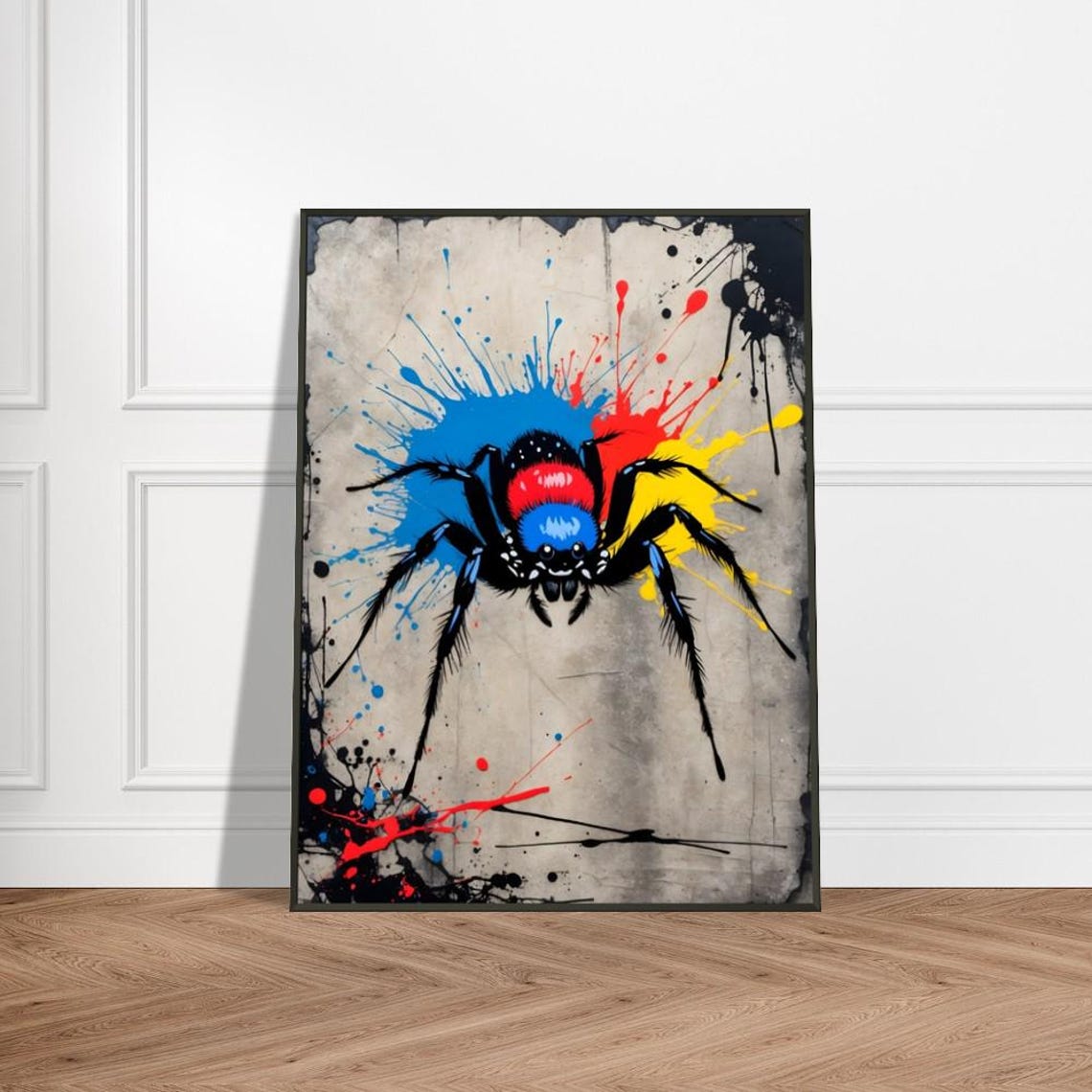 Tarantula Spider Graffiti With Red Blue And Yellow Splashes Poster