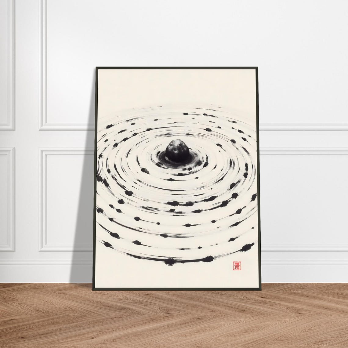 Balanced Stone Cairn in Black Ink Ripples Zen Balance Poster Art