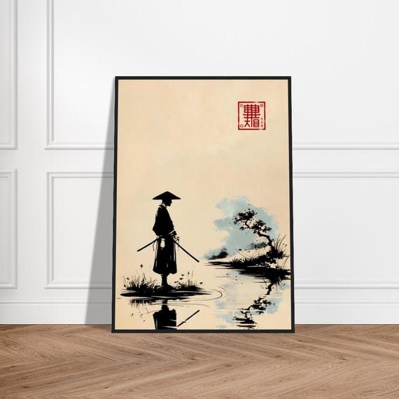 Japanese Samurai Art Poster Minimalist Warrior Wall Decor Museumquality Matte Paper Framed Zen Print Cultural Artwork