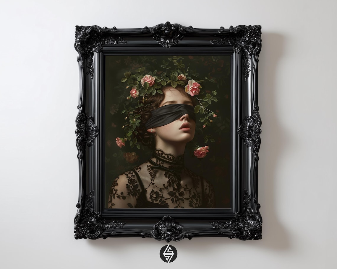 Blindfolded Rose Victorian Woman Gothic Portrait Print
