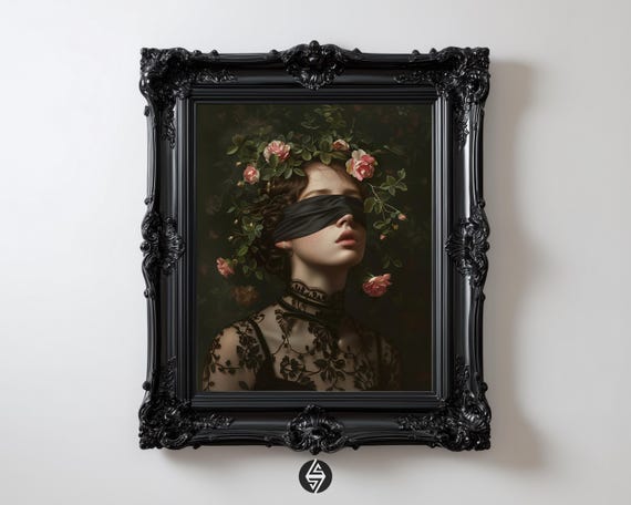 Blindfolded Rose Victorian Woman Gothic Portrait Print
