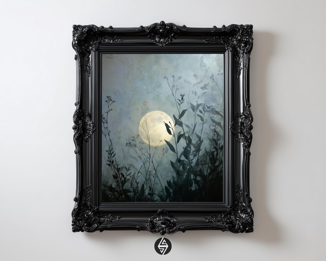 Botanical Moon Dark Academia Art Print, Moonlight