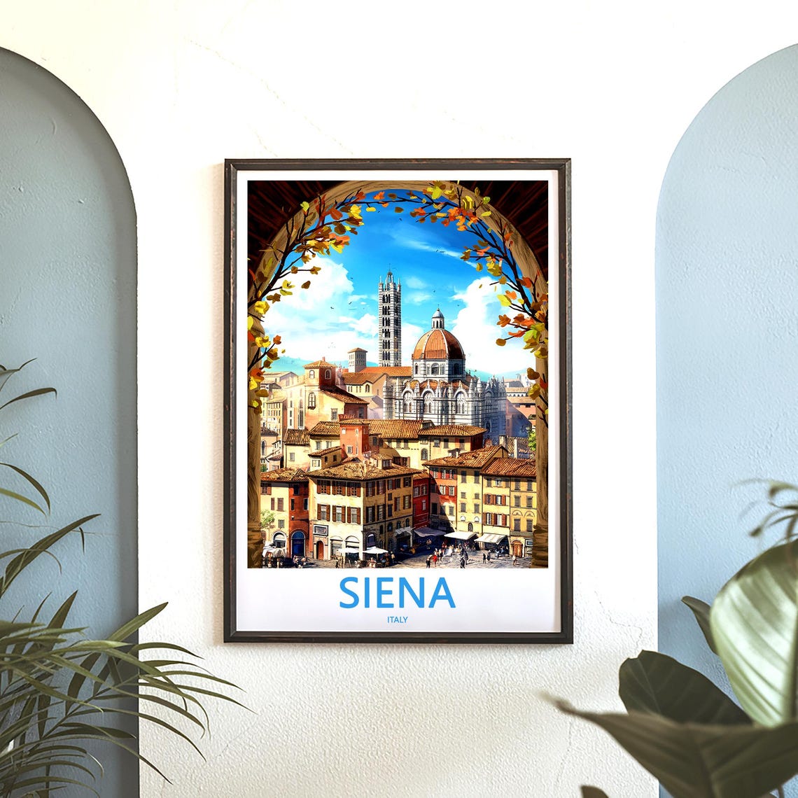 Siena Italy Autumn Leaves Frame Cathedral and Bell Tower Poster - Image 3
