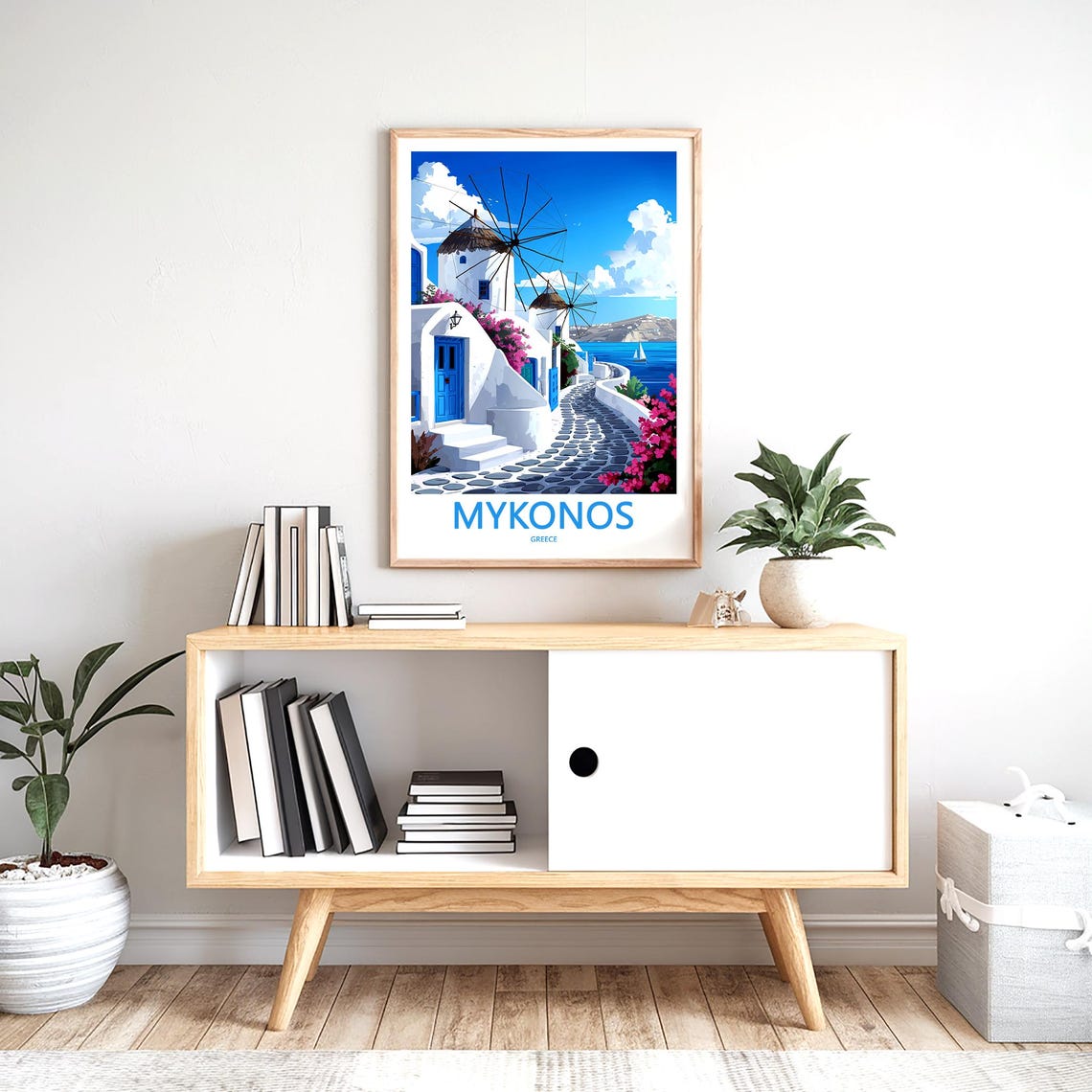Mykonos Windmills Harbor Path Bougainvillea Greece Art Poster - Image 2