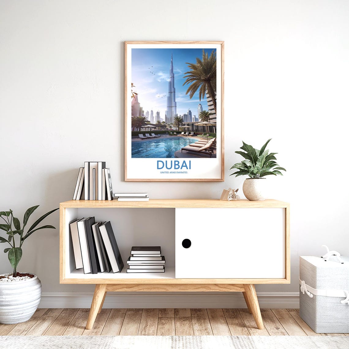 Dubai Burj Khalifa Poolside Terrace with Palm Tree Photo Poster - Image 2