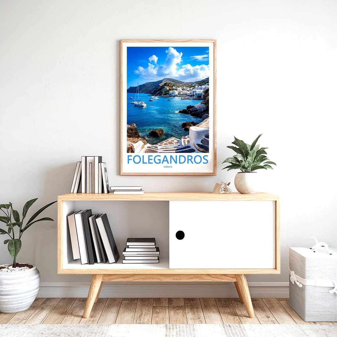 Folegandros Greece Turquoise Harbor Boats Coastal Travel Poster - Image 2