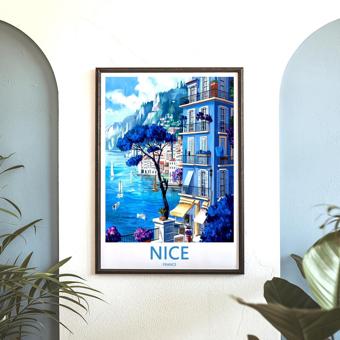 Nice France Umbrella Pine Harbor Sailboats Travel Art Poster - Image 3