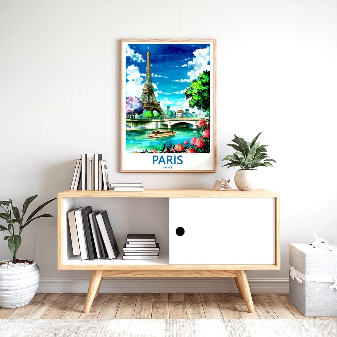 Paris Eiffel Tower Night View With Boat and Red Flowers Poster - Image 2
