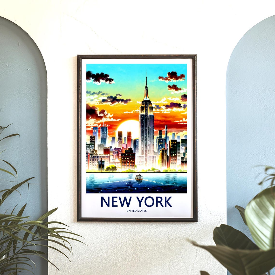 Manhattan Skyline at Sunset with a Hudson River Ferry Boat Poster - Image 3