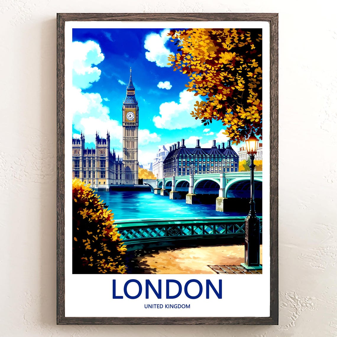 London Westminster Bridge Autumn Sunset Lamp Post River Poster