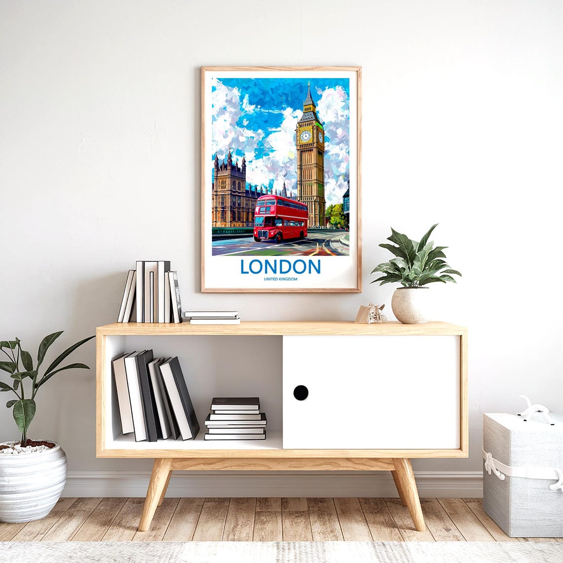 Big Ben Red Routemaster Bus Under a Bold Painterly Sky Poster - Image 2