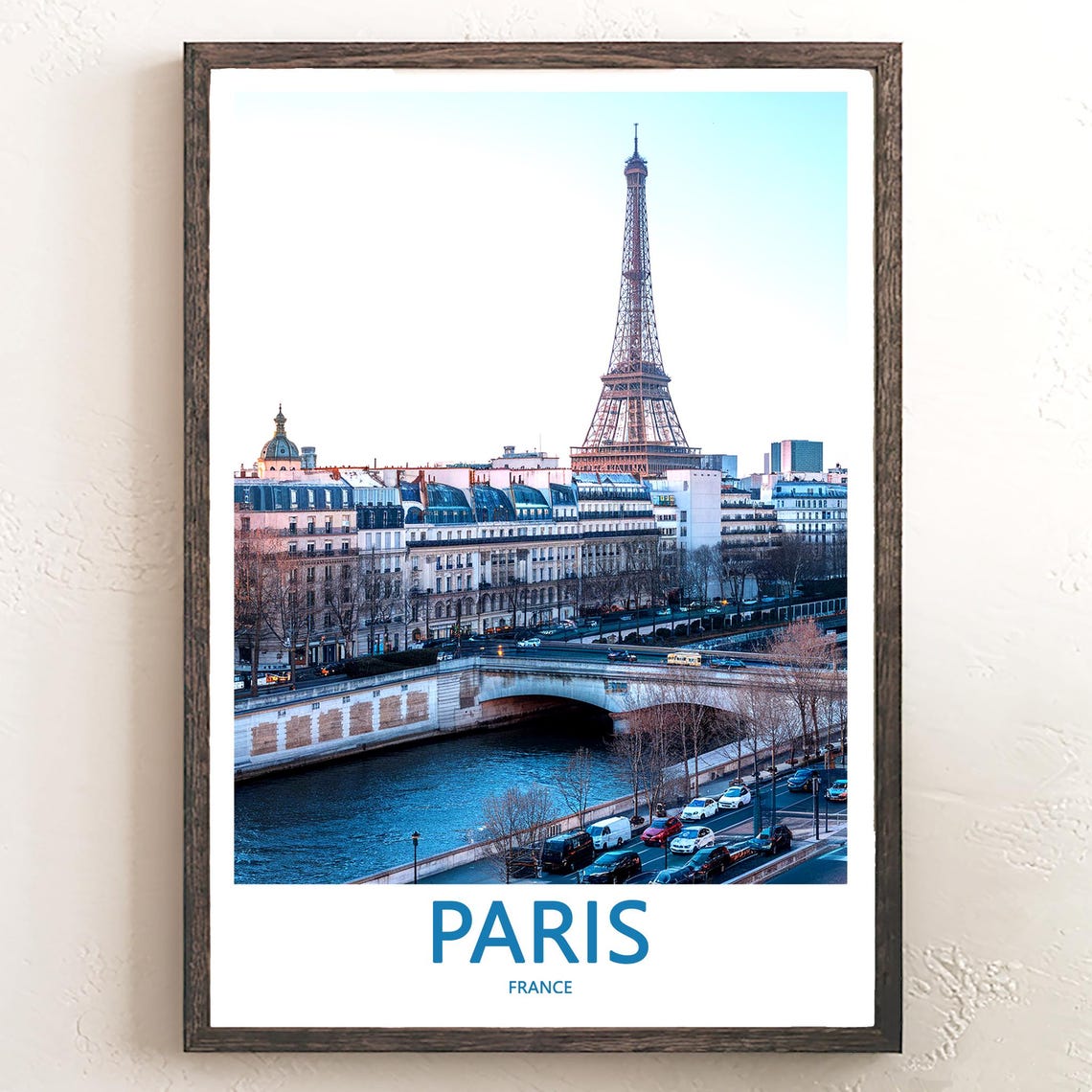 Paris Eiffel Tower Dusk Glow Over Seine Bridge City Photo Poster