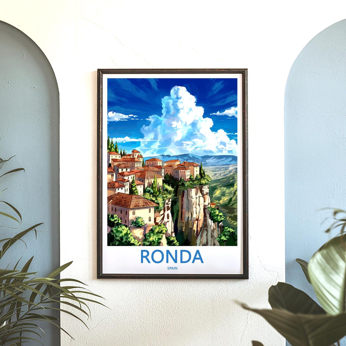 Ronda Whitewashed Clifftop Town Under Blue Sky Travel Poster - Image 3