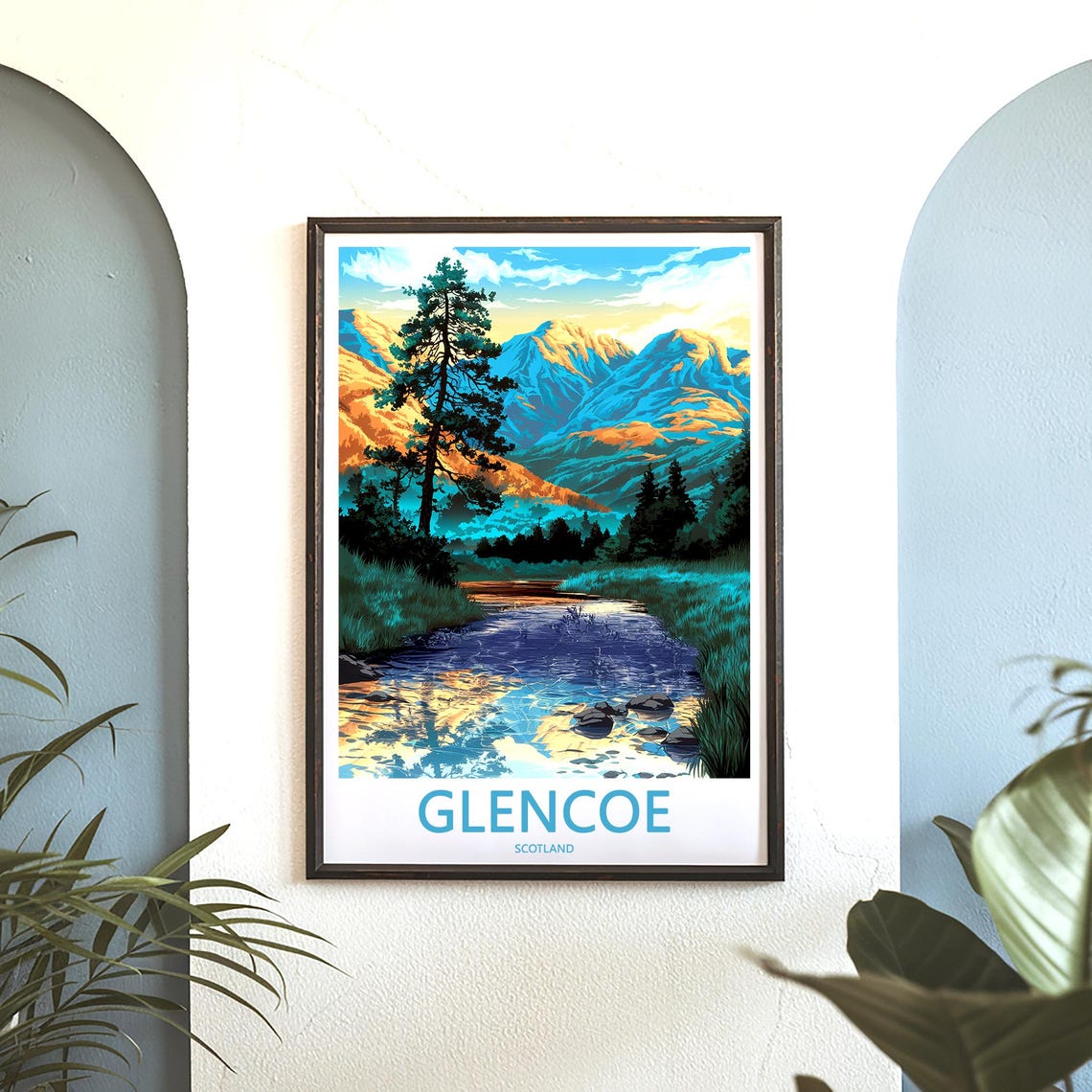 Glencoe Scotland Pine Stream Glowing Mountain Vista View Poster - Image 3