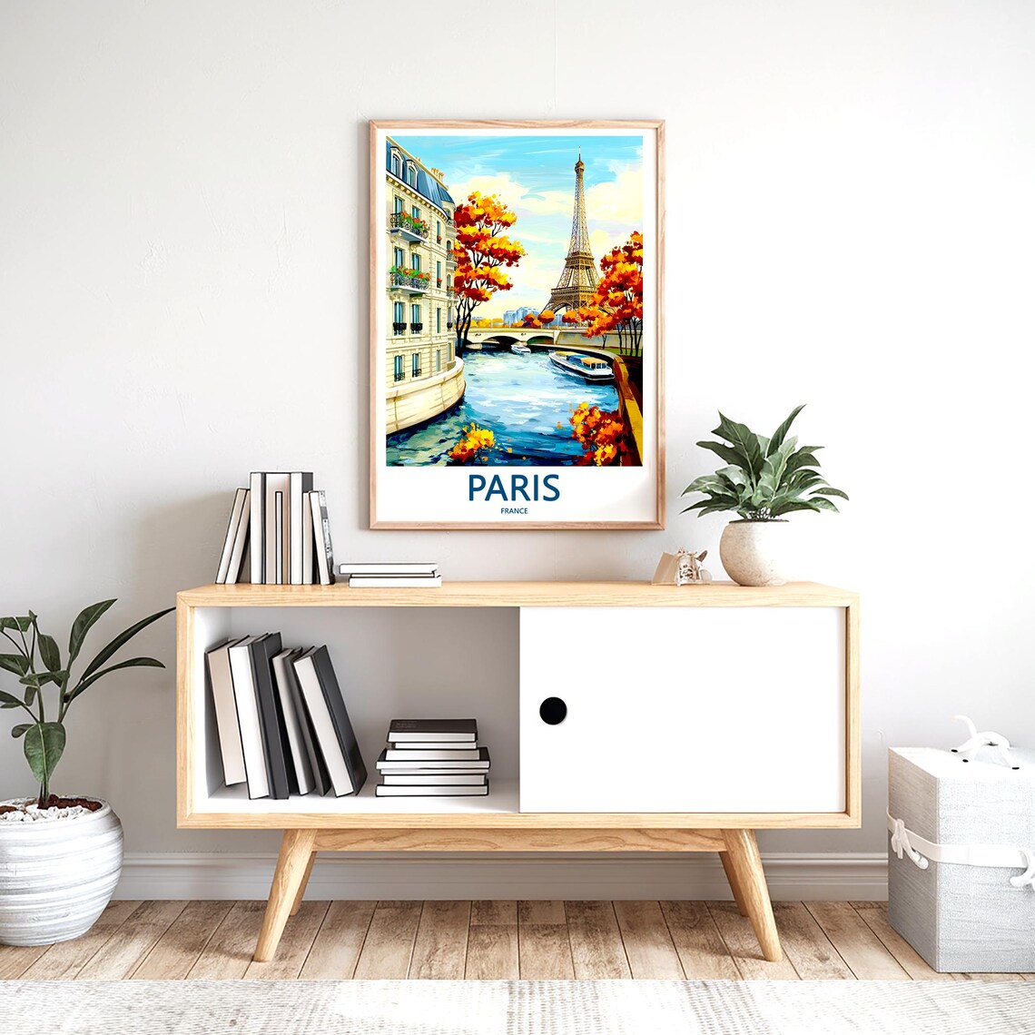 Eiffel Tower Seine Red Autumn Trees Tour Boat Paris France Poster - Image 2