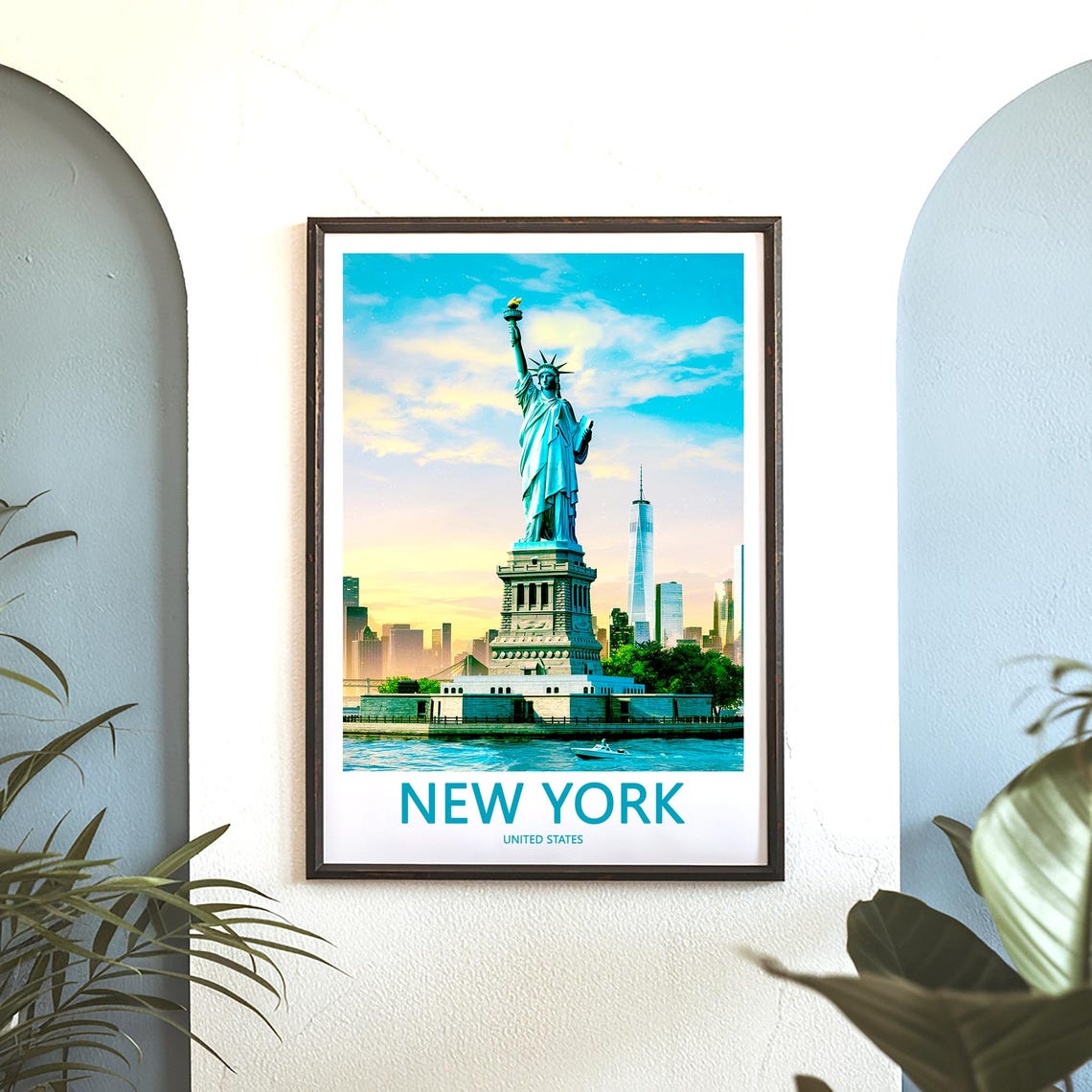Statue of Liberty at Sunset with One World Trade Center Poster - Image 3