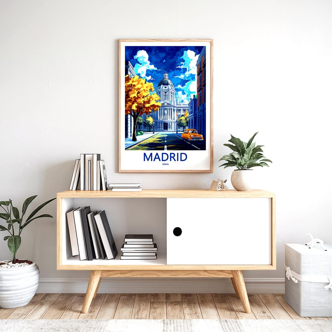 Madrid Palace Night Blue Sky Autumn Trees Orange Classic Car Poster - Image 2