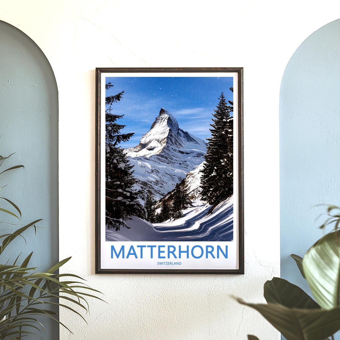 Matterhorn Through Winter Pines Snowy Switzerland Art Poster - Image 3