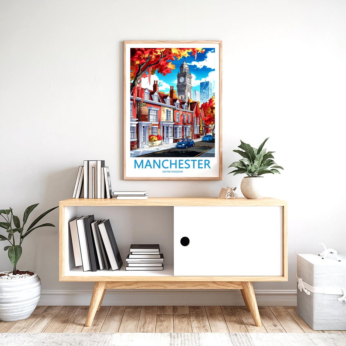 Manchester Autumn Street Red Brick Clock Tower Travel Poster - Image 2