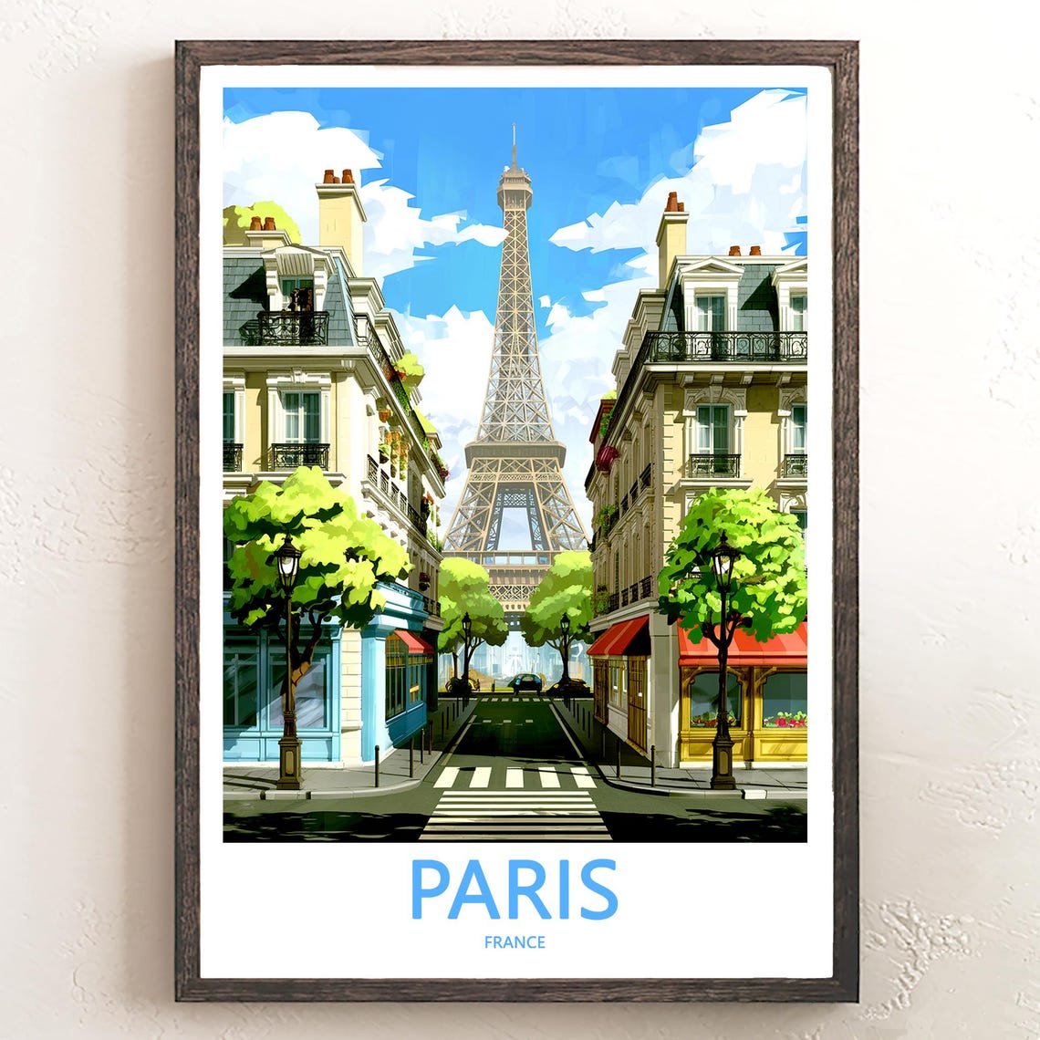 Paris Eiffel Tower Street With Charming Cafe Storefronts Art Poster