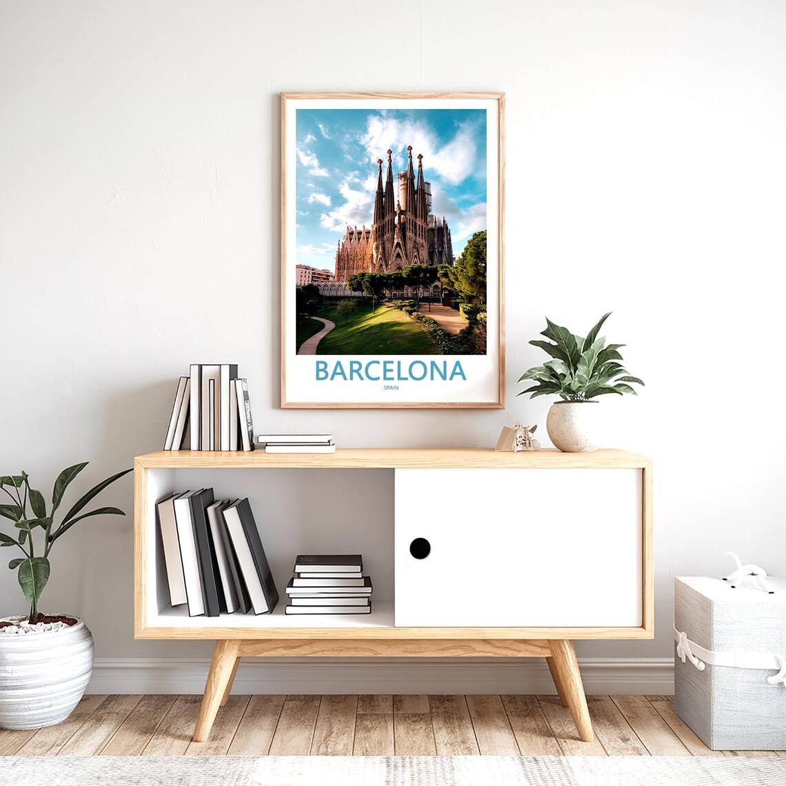 Barcelona Sagrada Familia Daytime Photo with Park Lawn Travel Poster - Image 2