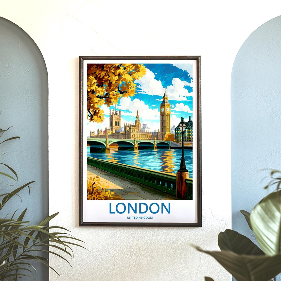 Big Ben and Westminster Bridge on an Autumn Embankment Art Poster - Image 3