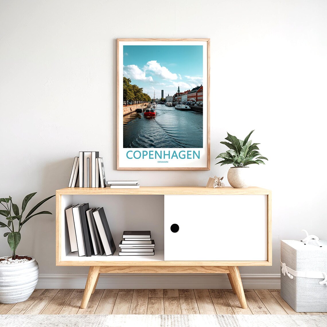 Copenhagen Canal Red Boat Sunny Day Cityscape Denmark Travel Poster - Image 2