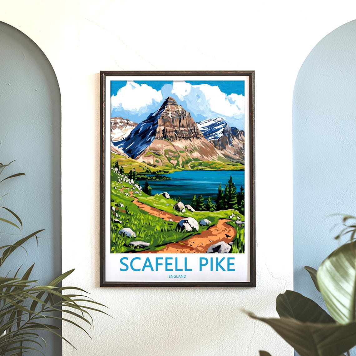 Scafell Pike England Snow Capped Summit Trail to Blue Lake Poster - Image 3
