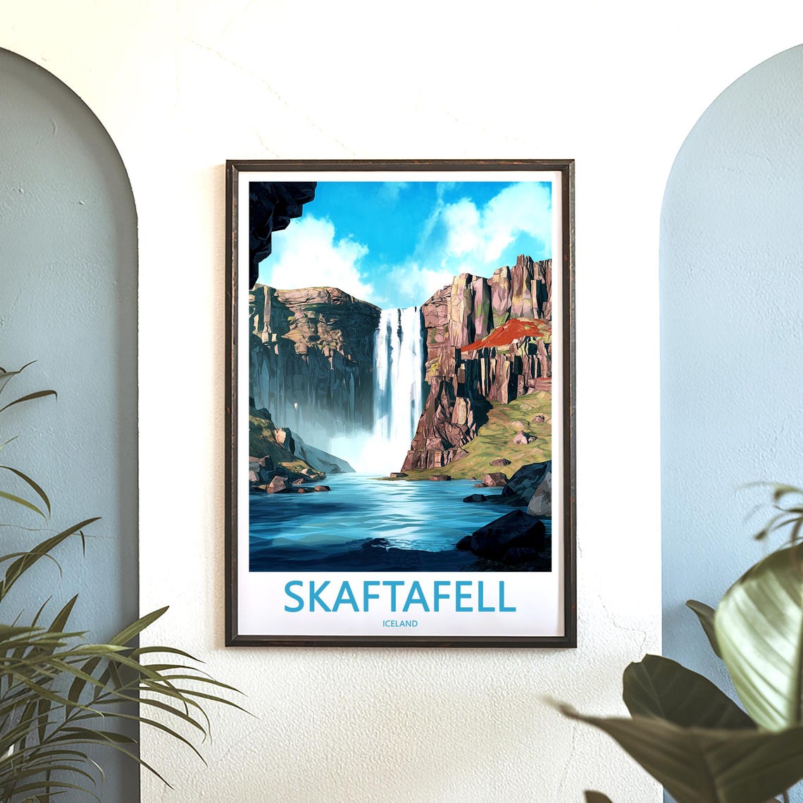 Skaftafell Iceland Tall Waterfall Between Basalt Cliffs Poster - Image 3