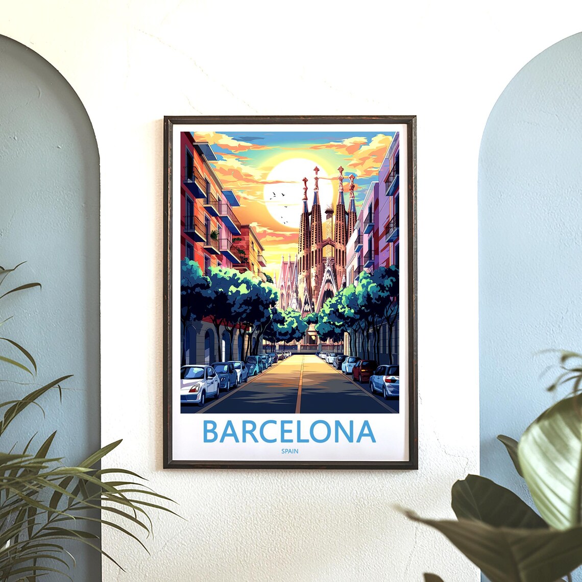 Barcelona Sagrada Familia Street Sunset Orange Clouds Travel Poster - Image 3