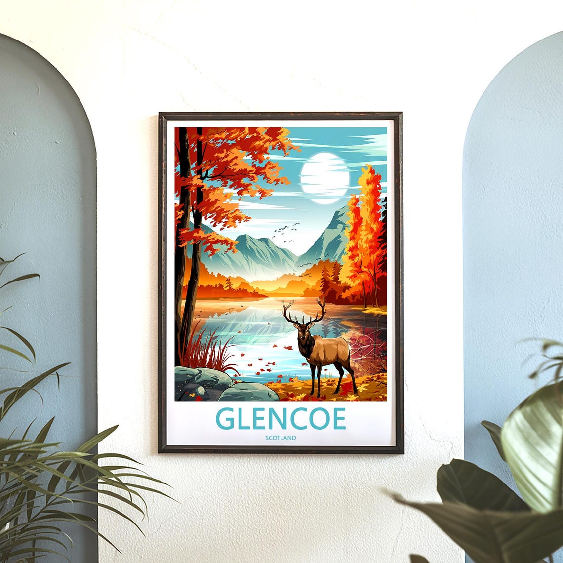 Glencoe Scotland Autumn Stag by the Loch Waterside View Poster - Image 3