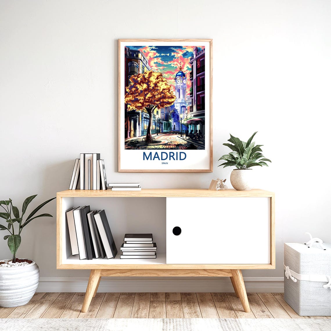 Madrid Clock Tower Golden Autumn Tree Sunset Glow Art Poster - Image 2