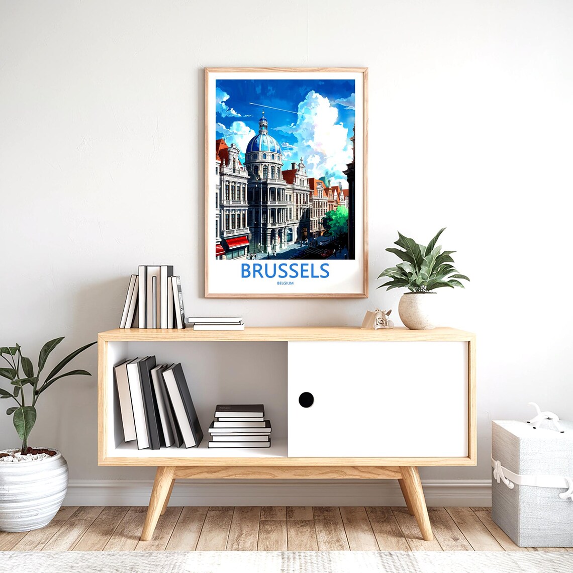 Brussels Belgium Blue Dome Building Street Corner Scene Poster - Image 2