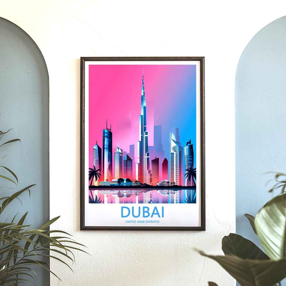 Dubai Burj Khalifa Neon Pink Vaporwave Sunset Pop Art Poster - Image 3
