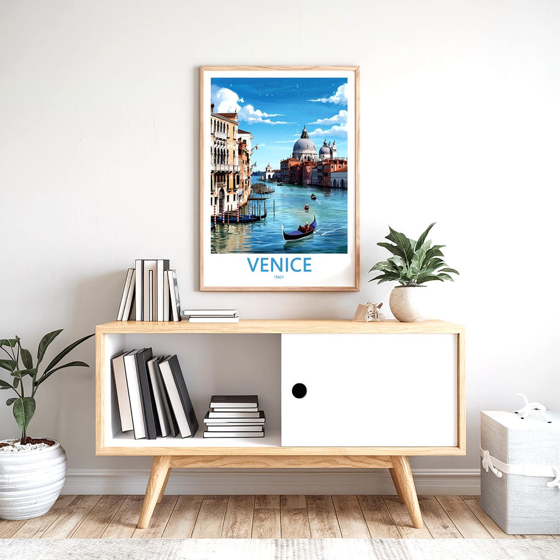Venice Grand Canal Sunset Gondola Illustrated Travel Art Poster - Image 2