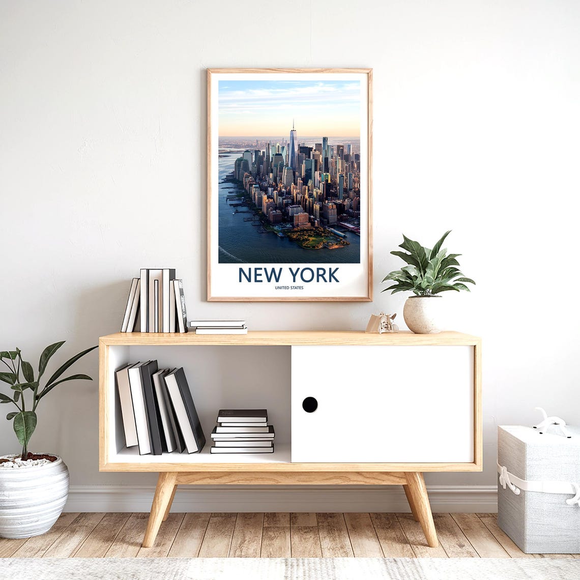 New York Lower Manhattan Sunset Aerial View Harbor Travel Poster - Image 2