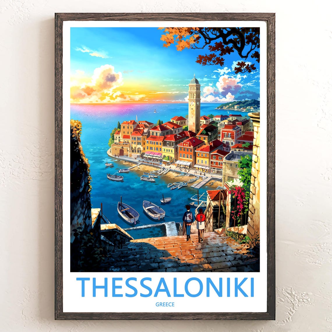 Thessaloniki Greece Sunset Harbor View From Cliff Steps Poster